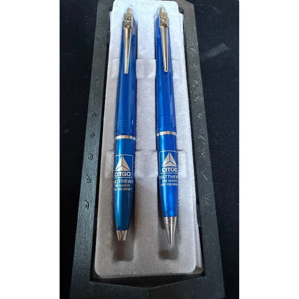 Vintage‎ Ballograf Epoca Citgo Matthews Pen and Pencil Set Made in Sweden Blue